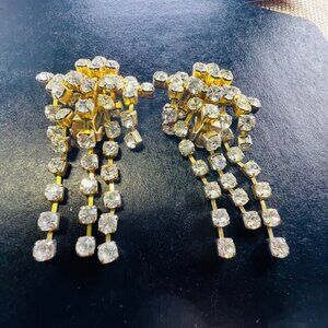 Vintage Rhinestone Tassel Clip-On Earrings